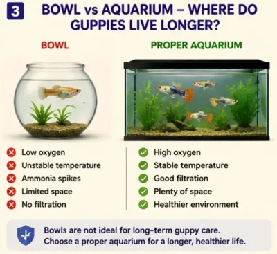 bowl vs aquarium lifespan for guppy fish 