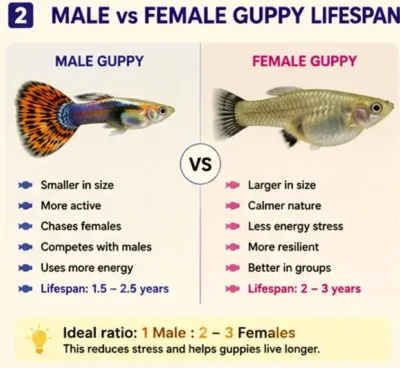 male vs female guppy lifespan 