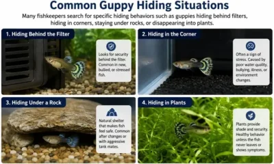 Common guppy hiding places in a tank