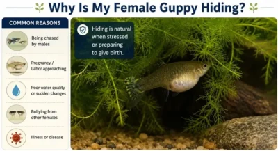Female guppy fish hiding and reasons