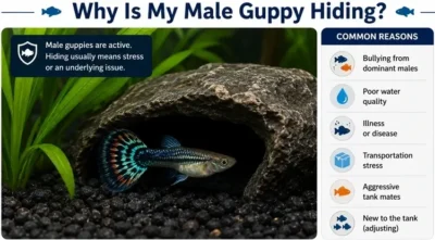 Male guppy hiding and reasons