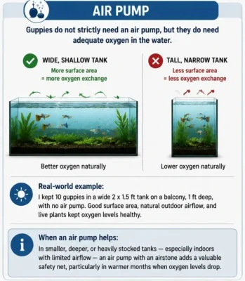 can guppies live without air pump