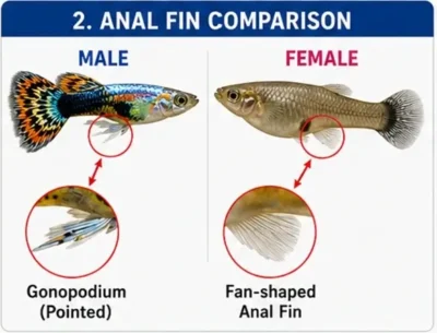 male vs female guppy fin comparison 