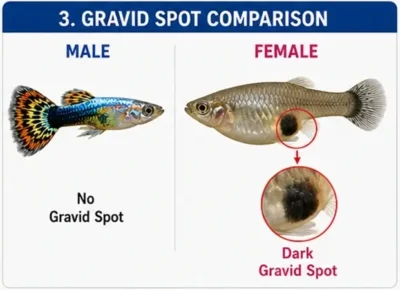 male vs female guppy anal gravid spot comparison 