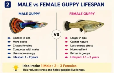male vs female guppy lifespan 
