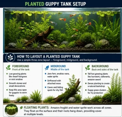planted guppy tank setup layout