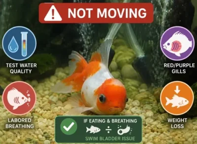 Oranda goldfish sitting at the bottom