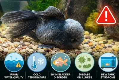 goldfish at the bottom of the tank