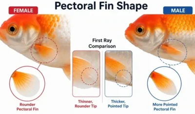 male vs female goldfish by Pectoral Fin Shape 