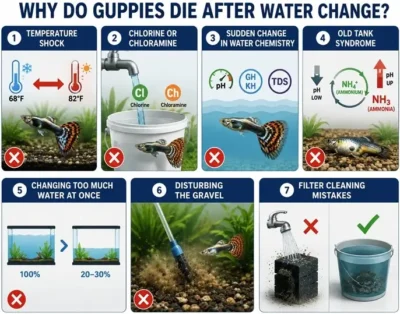 why do guppies die after a water change 