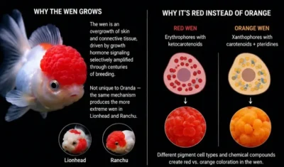 why wen grows in red cap oranda