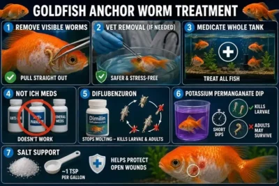 Goldfish with anchor worm treatment
