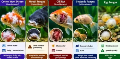 different types of fungal infection on goldfish 