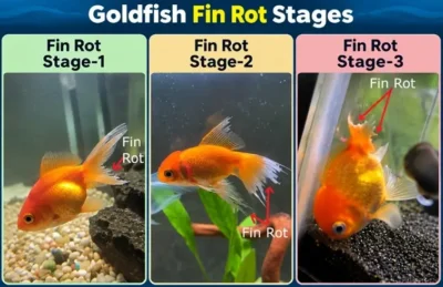 Goldfish Fin Rot with three stages 