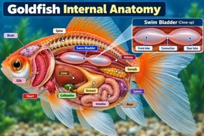 Goldfish internal anatomy showing the swim bladder
