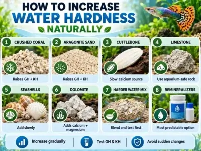 Natural ways to increase water hardness in a guppy aquarium
